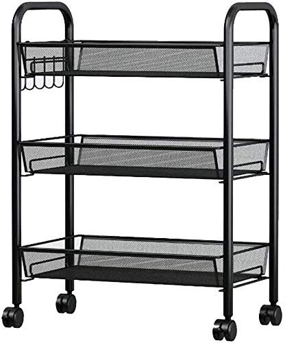 Mehrschichtiges Haushaltsregal mit Rollen für Badezimmer, Küche, Wohnzimmer und Schlafzimmer, Schwarz
