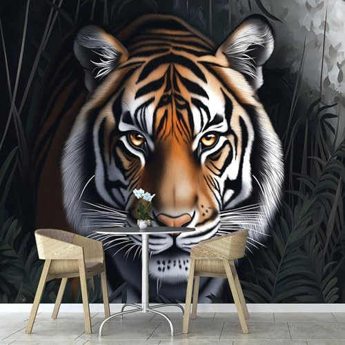 Dschungel Tiger Tapete Wandbild 3D Fototapete Tier Wandtapete Foto für Modernes Design der Fernseh Hintergrund Wand-Kunst-Deko 300×210 cm