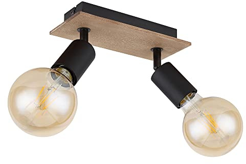 Ceiling Light Lamp Spot 2 Bulbs Ceiling Spotlight Swivelling Black Brown Wood Effect E27 Sockets L x W x H 21 x 9 x 11 cm