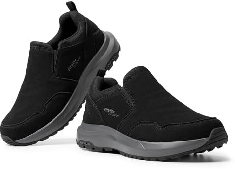 FitVille Zapatillas Sin Cordones Hombre Ancho Casual Mocasines Zapatos Senderismo Antideslizantes Slip-on Walking Sneakers Negro 46 EU X-Ancho