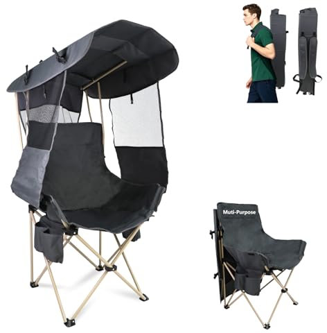 Sillas plegables de camping al aire libre: silla de playa portátil deportiva con toldo, sillas de playa con sombrilla para adultos, silla de camping con sombra para campamento de pesca, resistente