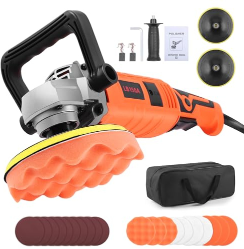 Autopoliermaschine Schleifmaschine 1580W, Poliermaschine Klein, 7 Geschwindigkeit, Auto Poliermaschine, D-Griff & Seitengriff, 5M Kabel, 150/180mm Polierteller, mit Polierschwamm, für Auto Möbeln