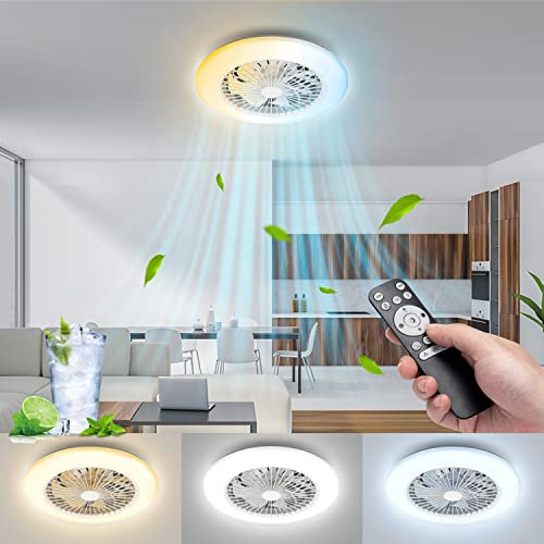 Aigostar Ventilador de Techo con Luz Silencioso, Φ49*14cm, con Telecomando, Motor DC, Temporizador, Función de Memoria, Apto para Cocina, Dormitorio y Sala de Estar, Blanco