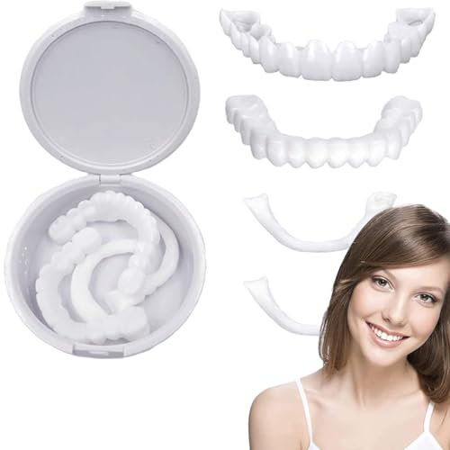 GGUFAY 1 Paires Dentier Provisoire, Facette Dentaire Cosmétique,Faux Dentier, Placages Fausses Dents Haut et Bas Temporaires,Faux Dentier Sourire Parfait, pour Hommes Femmes