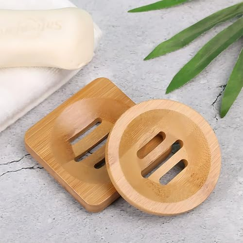 YKEBVPW 2 Pcs Bamboo Soap Holder Wooden Soap Dishes for Shower Steamer Tray for Shampoo Bath Bomb Steamers Natural Soap Dish for Home Bathroom Accessories(Round and Square)