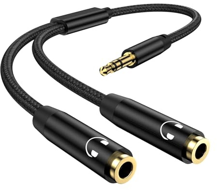 Audio Splitter Klinke Y Aux Adapter 3.5mm Stecker auf Buchse Headset Stereo Aux Splitter Verlängerung Kabel,Klinke Splitter Kopfhörer Doppelstecker für Handy,PC,Tablet,Headset,Autoradio,Lautsprec