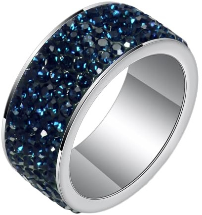 Calefee Eheringe Damen Einzeln Schlicht, Trauringe Edelstahl für Herren Bandring Breit 8 mm mit 5-Reihigem Zirkonia Dunkelblau, gr. 51