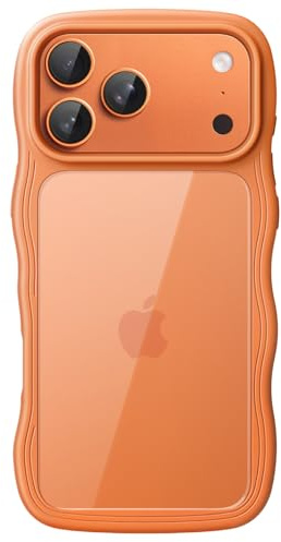 JETech Wavy Hülle für iPhone 17 Pro, Orange | Süßes Wellen-Design, Stoßschutz, Transparente PC-Rückseite, Komfortabler Griff