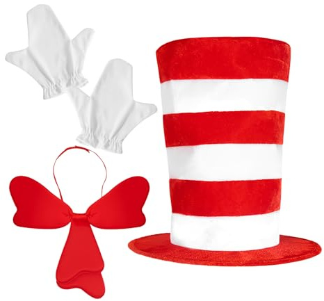 Générique De Chat Avec Arc - Costume De Chat Avec Un De Tasse Adulte | D-e Kit D-E Hatt Cup And Gants And Pajarita | Cravate De À Rayures Rouges Et Blanc