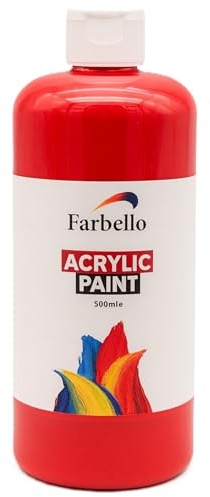 Farbello Acrylfarbe 500 ml – Hochpigmentierte, wasserfeste Künstlerfarben für Acryl-Pouring, Leinwand, Holz, Stein, Papier & Metall – Leuchtende Malfarben (Rot)