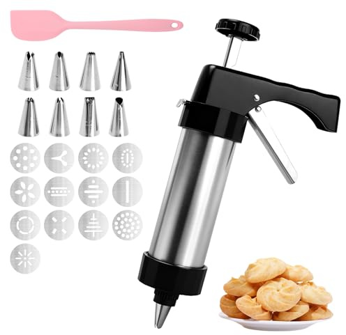 XRVRILE Tortenspritze Garnierspritze mit Silikonspatel, 13 Formen & 8 Tüllen Spritzgebäck Maschine, Teigpresse Gebäckspritze für Kuchen,Kekse, Gebäckspritze,DIY Backwerkzeug Geschenkset Weihnachten