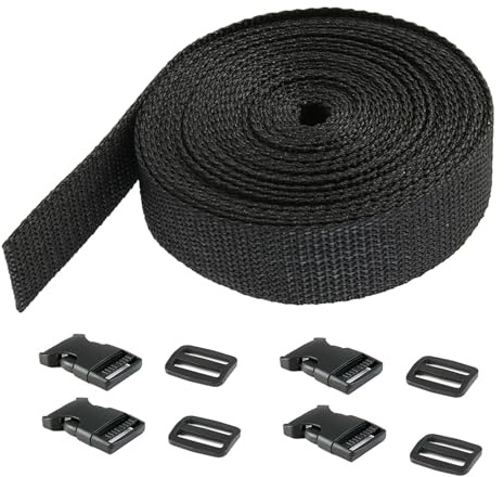 Schnallen Gurtband Set 38mm, 12M Nylon Gurtband mit 4 Glide Clips, 4 Flachen Seitenauslöseschnallen und Verstellbaren Kunststoffschnallen für Vielseitige DIY-Projekte, Rucksack und Tasche