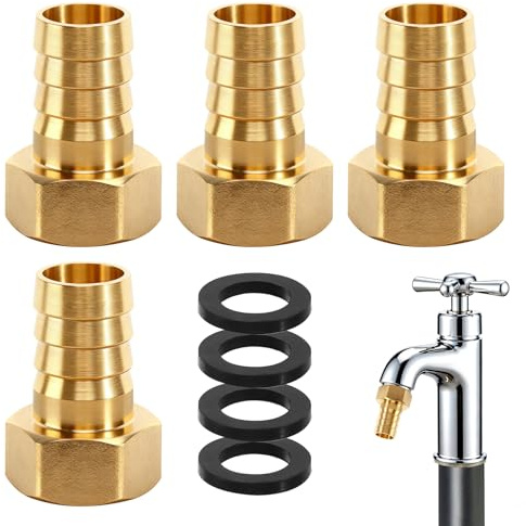 Raccordo per tubo da 3/4 pollici, in ottone, 19 mm, gancio a ardiglione, filettatura interna da 3/4, con esagono e guarnizione, in ottone, per tubi ad acqua, olio, gas
