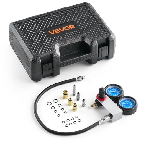 VEVOR Engine Cylinder Compression Tester Kit, Pressure Gauge Range of 0-100 PSI, Automotive Leak Down Tester Kit with 4 Adapters & Air Fittings, Pressure Check & Leakage Rate Test on Cars, Motorcycles