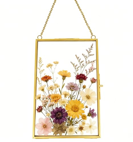 CZMTBO Hängende Bilderrahmen, 15x10cm Gold Glasbilderrahmen Geometrische Bilderrahmen Glas beidseitig Praktische Glasrahmen für Gepresste Blumen Fotos Poster Kunstwerke
