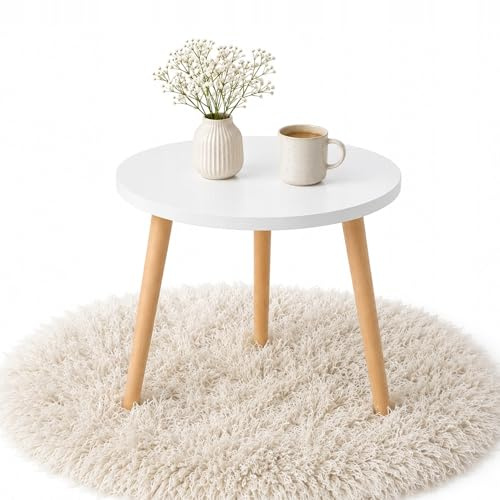 PlayPals Beistelltisch Weiss Rund 40 cm – Kleiner Couchtisch Skandinavisch, Wohnzimmertisch Holzbeine, Sofatisch Modern MDF Holz