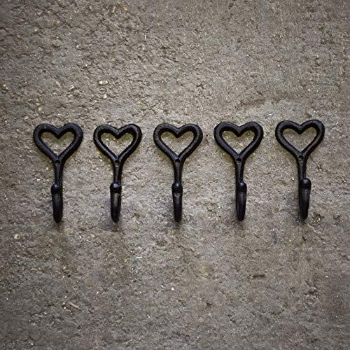 Homezone® 5Pc Love Heart Coat Hooks Decorative Wall Mounted Black Cast Iron Hanging Hooks for Home Garden Vintage Coat Hooks On Wall for Hanging Coats, Towels, Bags, Keys and More