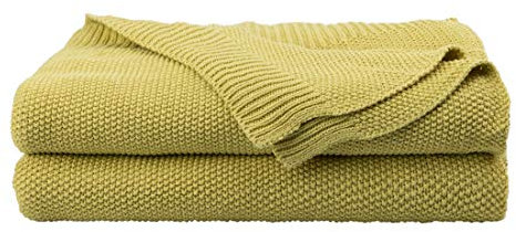 PiccoCasa 100% Cotton Knit Throw Blanket,Solid Lightweight Decorative Throws and Blankets,Soft Knitted Throw Blanket for Sofa Couch, Dark Sea Green 50 x 60