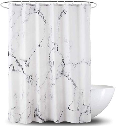 CIUJOY White Marble Shower Curtain, Anti-Mould Waterproof Polyester with 12 Hooks, for Bathtub and Shower in Bathroom 71 x 71