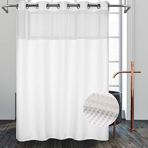 River Dream Ensemble de Rideau de Douche en Tissu mélangé de Coton, Tissage gaufré, avec Doublure de Rechange à Clipser, Blanc, 180 x 218,4 cm