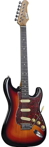 SPENCER BY EKO ST10 SUNBURST Chitarra Elettrica Corpo Pioppo Manico in Acero, Tastiera in Resina, 3 Pickup S-S-S, Controlli di Volume e 2 Toni, Switch Blade 5 Vie, Ponte con Leva Tremolo, Sunburst