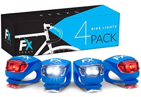FX FFEXS Bike Lights Front and Back - Bike Lights Set (Batteries + Extra Sets of Batteries Included) - Bright Bicycle Lights Front Rear with Waterproof Silicone Housing