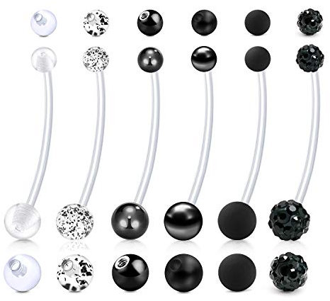 D.Bella Schwangerschaft Bauchnabelpiercing mit Ersatzkugeln 38mm Flexible Bioplast Schwangerschaft Bauchnabel Piercing für Frauen 14G