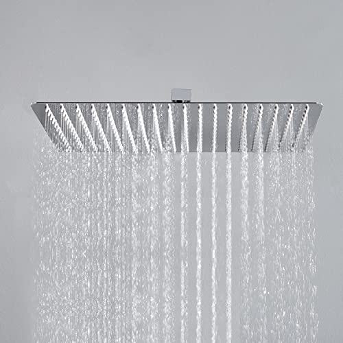 JOHO Soffione Doccia a Pioggia Grande in Acciaio Inox 304 con Ugelli Anticalcare, Cromo Docce Fisso Alta Pressione Rettangolare (35 x 25 cm)