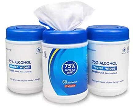 Bulk of 3 Sterilising Alcohol Wipes - 60 PCS/bucket - Single Use - 75% Alcohol Contents