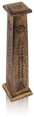 Räucherstäbchenhalter aus Holz und Kegelbrenner, Turm, groß, organisch, umweltfreundlich, Aschefänger, Agarbatti-Halter, rustikaler Stil, handgeschnitzt für Meditation, Yoga, Aromatherapie, Zuhause