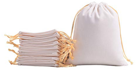 KONMAY 20 bolsas pequeñas de terciopelo con cordón, color crema, 7 x 9 cm, bolsas de joyería de terciopelo para regalos, recuerdos de fiesta