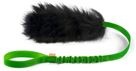 HOWGO Bungee Dog Toy, 100% Sheepskin Tug Rope (Green, Short w/o Ball) | Physical Exercise,Genuine Sheepskin Fur Climbing-Grade Bungee webbing,Interactive Tug and Fetch Toy,All Dog Breeds