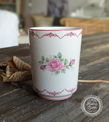 Zahnputzbecher Becher -Rosita- Keramik Creme rosa Landhaus Shabby Nostalgie