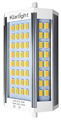 Klarlight Ampoule LED R7s 118mm Dimmable 30W Blanc Chaud 3000K 3000LM Double Extrémité Type J LED Projecteur Lampadaire au sol équivaut à J118 R7s 200W-300W Ampoule Halogène pour Lampe à Réflecteur
