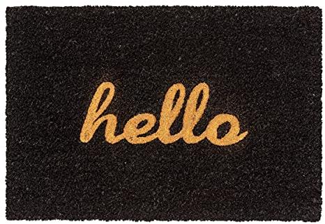 Carpido Fußmatte Kokos Hello schwarz-Gold – Türmatte 40x60 cm – antibakterielle Eingangsmatte – Kokosmatte natürliches Material – 100% Kokos