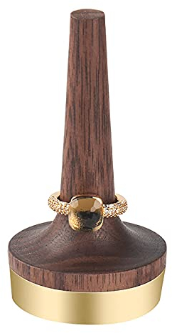 CLQ Natürlicher Nussbaum Ringhalter Hochzeit Holz- Und Messingschmuckständer, Ringsockel Massivholzringständer Geschenk Für Männer Und Frauen Zur Verlobung, Hochzeit