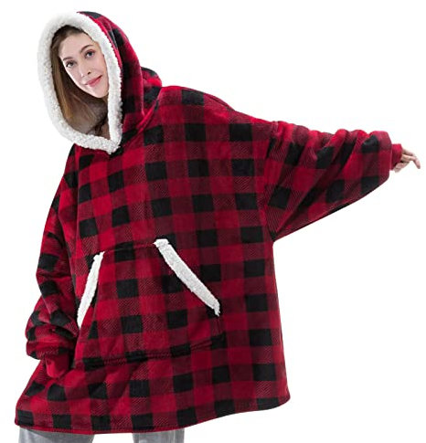 Jemsia Wearable Blanket Hoodie Oversize Hooded Sweatshirt,Women Men Soft Comfy Fleece Sherpa Hooded Blanket for Girls,Boys,Adult,One Size