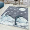 Muratap Kinderteppich für Kinderzimmer Deko - Bambi Dinosaurier - Kurzflor Teppich Dinosaurier Dino Sterne Mond Anti-Statisch und Anti-Allergisch - Oeko-TEX - Große: 170x120 cm - Farbe: Blau/Grau