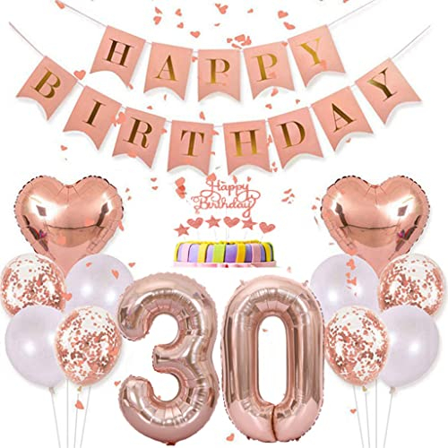 Conruich Deko 30. Geburtstag Frau, Rosegold Tortendeko Geburtstag 30 Jahre Mann, Geburtstagsdeko 30 Jahre, Rosegold Ballon 30 Geburtstags Mädchen, Happy Birthday Banner Deko 30 Geburtstags Frauen