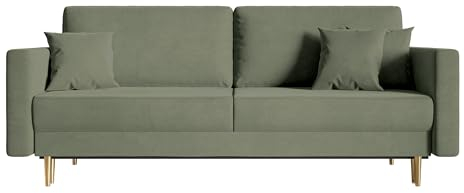 Selsey Valico- Schlafsofa für 3 Personen mit Schlaffunktion, 230 cm, Olivgrün, hydrophober Samt