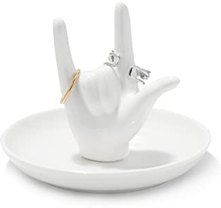 I LOVE YOU Hand Ring Halter Ring Schale Keramik Schmuck Halter Schale Trinket Tablett für Ringe Ohrringe Halskette Organizer, Verlobung Hochzeit Ring Halter, Weihnachten Geburtstag Geschenke (Weiß)