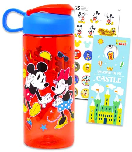 Bouteille d'eau Mickey et Minnie pour enfants, filles, garçons – Lot de 3 fournitures scolaires Disney avec gourde Mickey et tatouages et plus encore | Gobelets Disney pour enfants