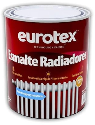 EUROTEX - Esmalte o Pintura Radiadores Blanco - Protege y decora todo tipo de radiadores y tuberías de calefacción y NO amarillea (Color Blanco satinado, 750 ml)