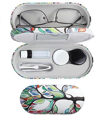 MUDOR 2-in-1-Kontaktlinsenbehälter, doppelseitiges Kontaktlinsen-Reise-Set inkl. Entferner mit Pinzette, Dual-Use-Design für Kontaktlinsenbehälter und Brillenetui (Baum)