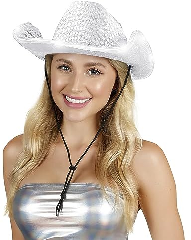 JIAHG LED Licht Up Cowboyhut Blinkende Lichter Cowgirl Hut Leuchtende Hüte Mütze Licht Up Pailletten Hut Disco Outfit für Weihnachten, Halloween, Geburtstag, Hochzeit, Festival, Party