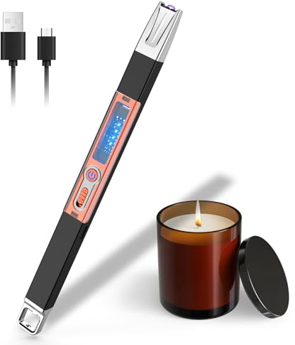 Rouclo Lichtbogen Feuerzeug Elektrisch, Elektrisches Feuerzeug USB aufladbar Kerzenanzünder Stabfeuerzeug,Winddichtes Flammenlose Plasma Feuerzeug Candle Lighter für Kerzen,Grill,Camping(Schwarz)
