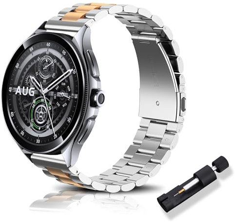 RoYiio Metal Strap Compatible with Xiaomi Watch 2/Watch 2 Pro/Watch S3/S2/S1 Strap Stainless Steel 22mm Replacement Band for Garmin Venu 3/Venu 2/Vivoactive 4 Watch Strap - Silver Rose Gold
