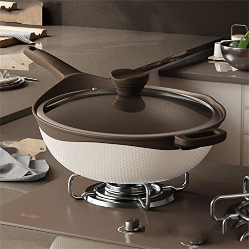 BONOOL Natural Clay Wok Non-Stick Pan 32CM Household Oil-Free Two-Color Induction Cooker Gas Stove Suitable