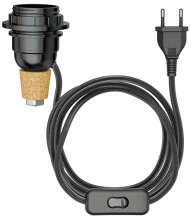 ledscom.de Lampe de table lampe en liège FLAKO avec interrupteur et câble textile, noir, 1x E27 max. 60W, sans bouteille, sans ampoule