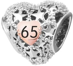 KunBead 65 Happy Birthday Rose Gold Heart Star Bead Charms Compatible with Pandora Bracelet for Mum Grandma Granddaughter Nana Auntie Wife Sister
